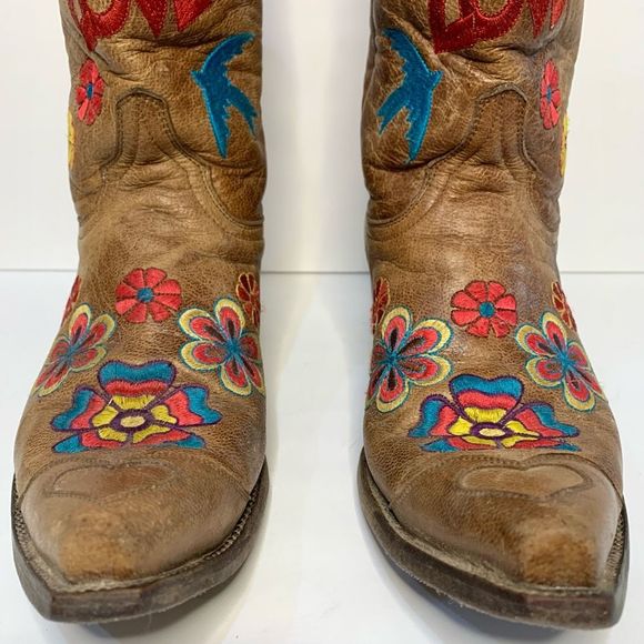 Old Gringo Brown Floral LOVE Embroidered Checruda Leather Cowboy Boots Size 8.5 - Picture 6 of 12
